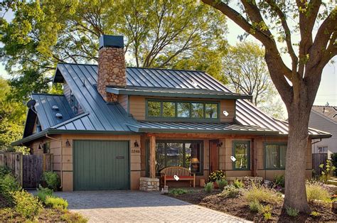 green metal roof brick house|homes with brown metal roofs.